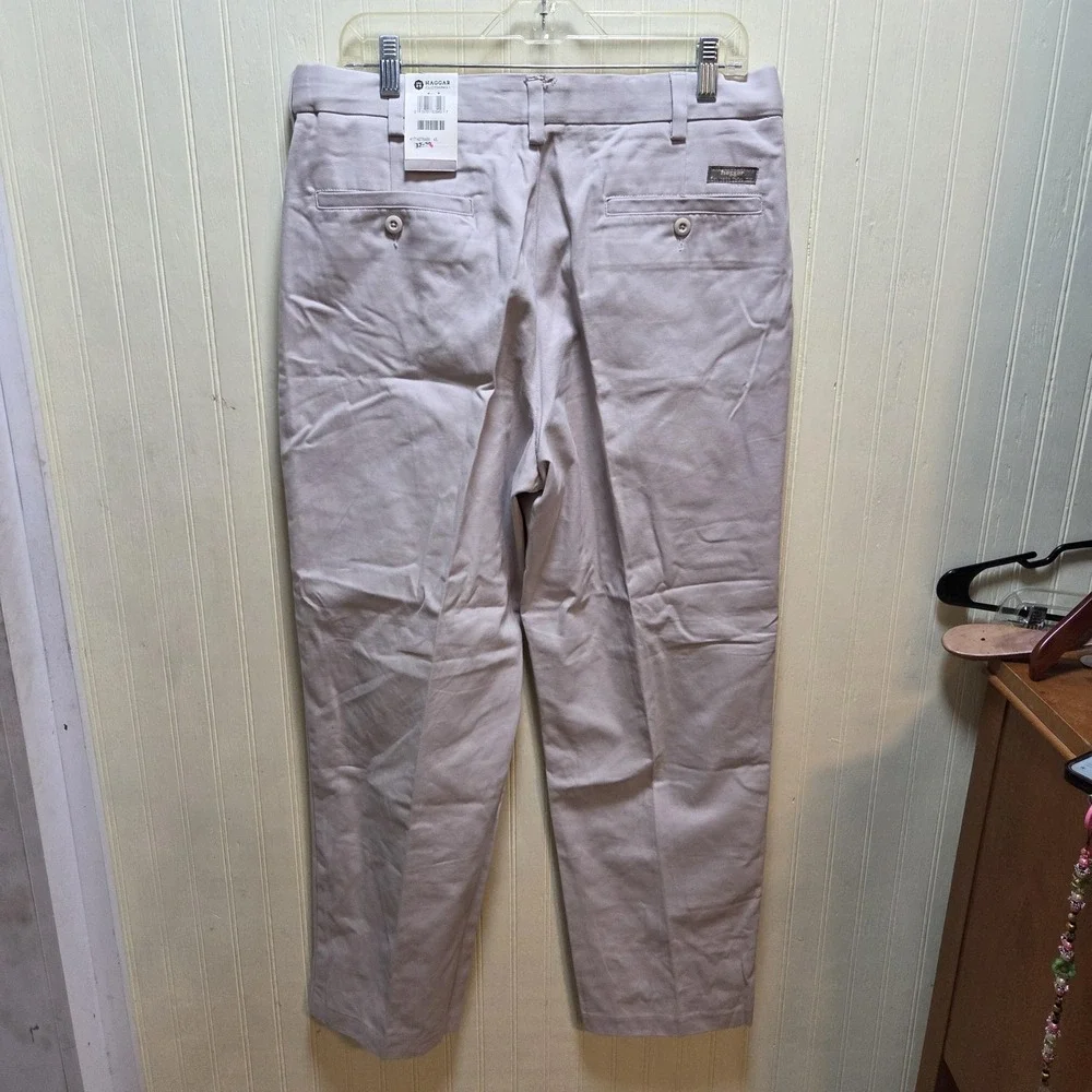 Haggar Pants Mens 32x29 Beige Flat Front Regular Fit Cotton Chino Khaki